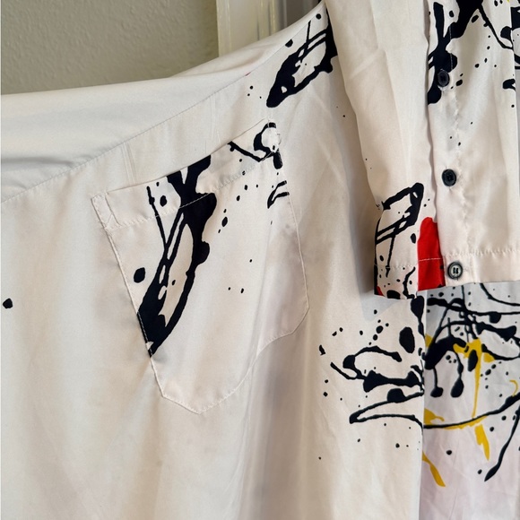 Abstract Paint-Splash Shirt Dress in White, Black, Yellow & Red - Picture 7 of 7